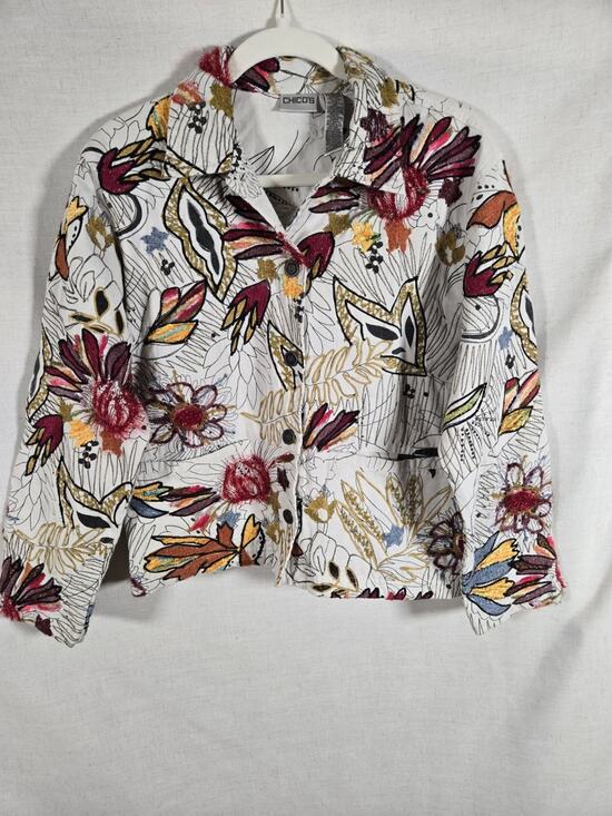 Chico's Jackets & Blazers - Chico’s Embroidered Floral Artwear Jacket – Size 1 (Medium)